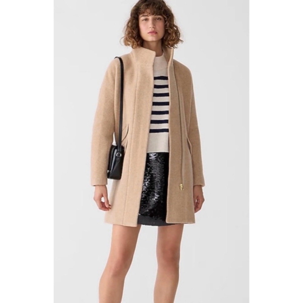 J. Crew Long Line Zip Up Mockneck Wool City Coat in Heather Mushroom 14